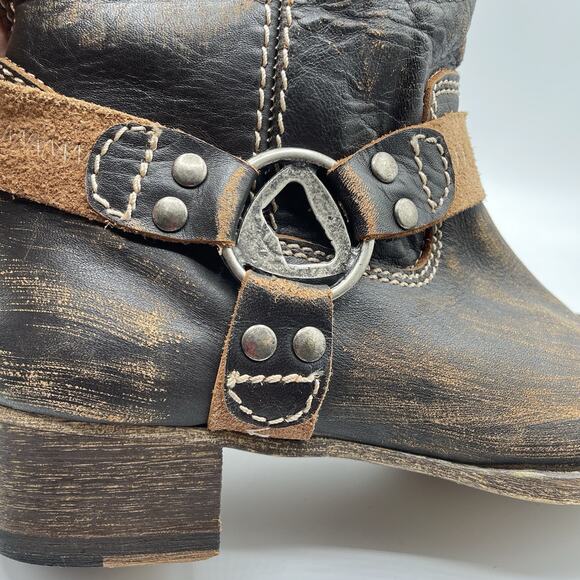 BED STU Roma Harness Ankle Boots Women's 10 Brown Distressed Leather Moto Biker - Picture 8 of 15